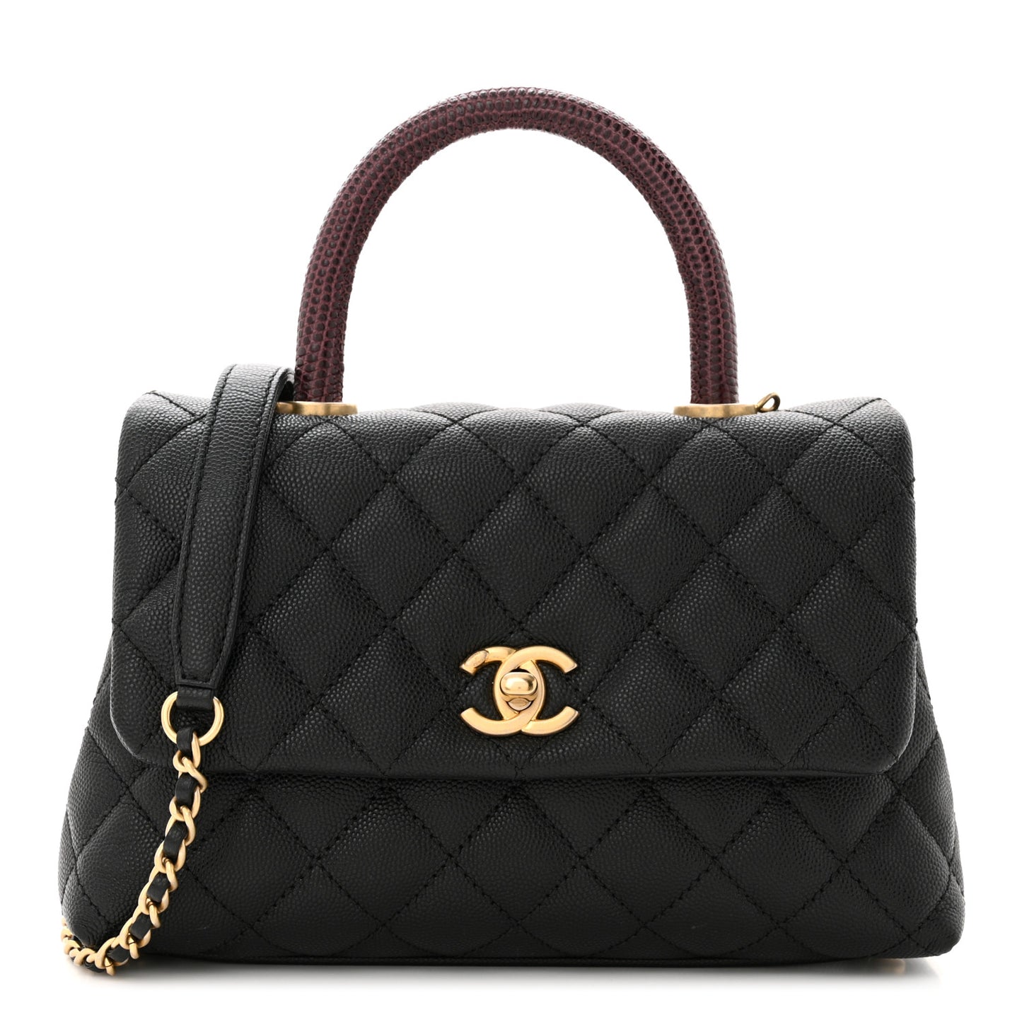 Caviar Lizard Quilted Mini Coco Handle Flap Black
