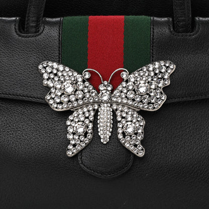 Gucci Grained Calfskin Web Crystal Butterfly Stripe Medium Totem Top Handle Bag Black 10 of 12