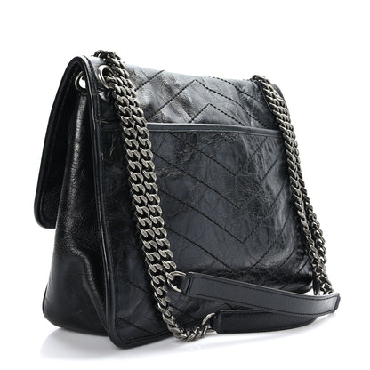 Saint Laurent Crinkled Calfskin Matelasse Monogram Medium Niki Chain Satchel Black 3 of 9