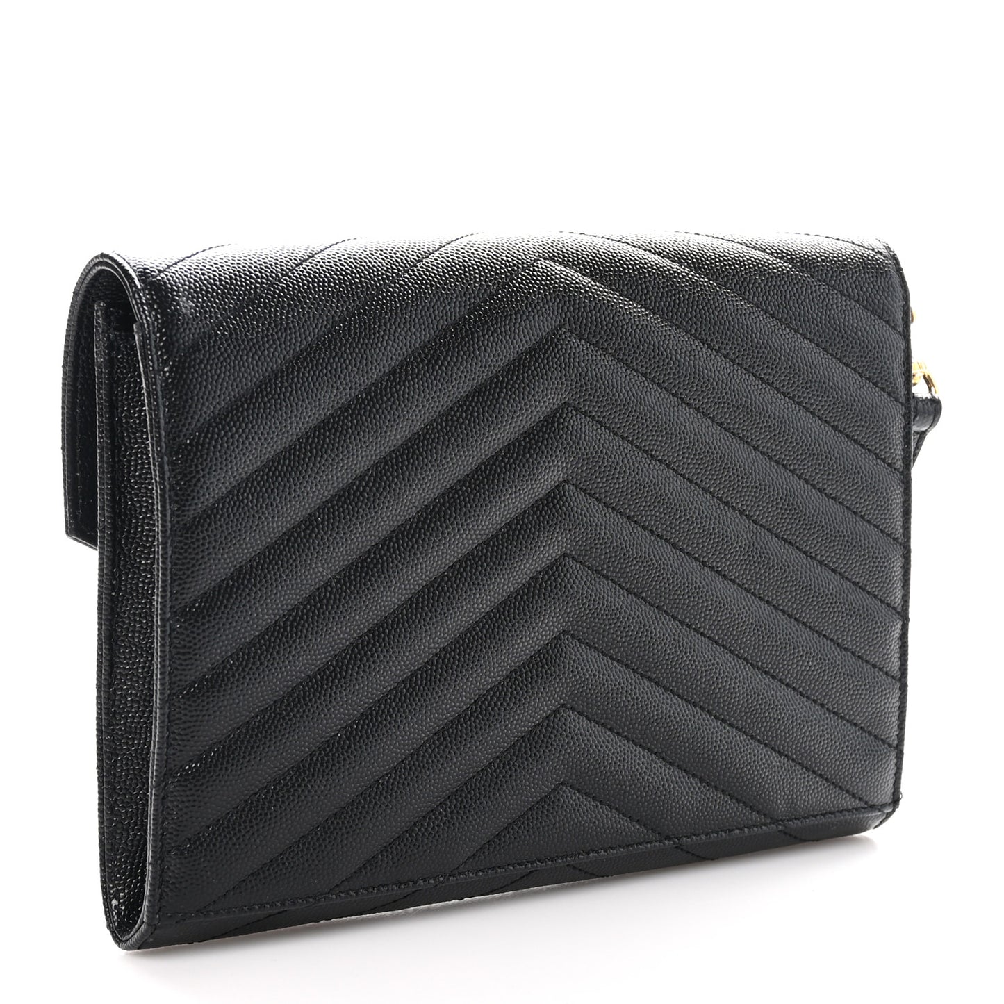 Grain De Poudre Matelasse Chevron Monogram Envelope Clutch Black