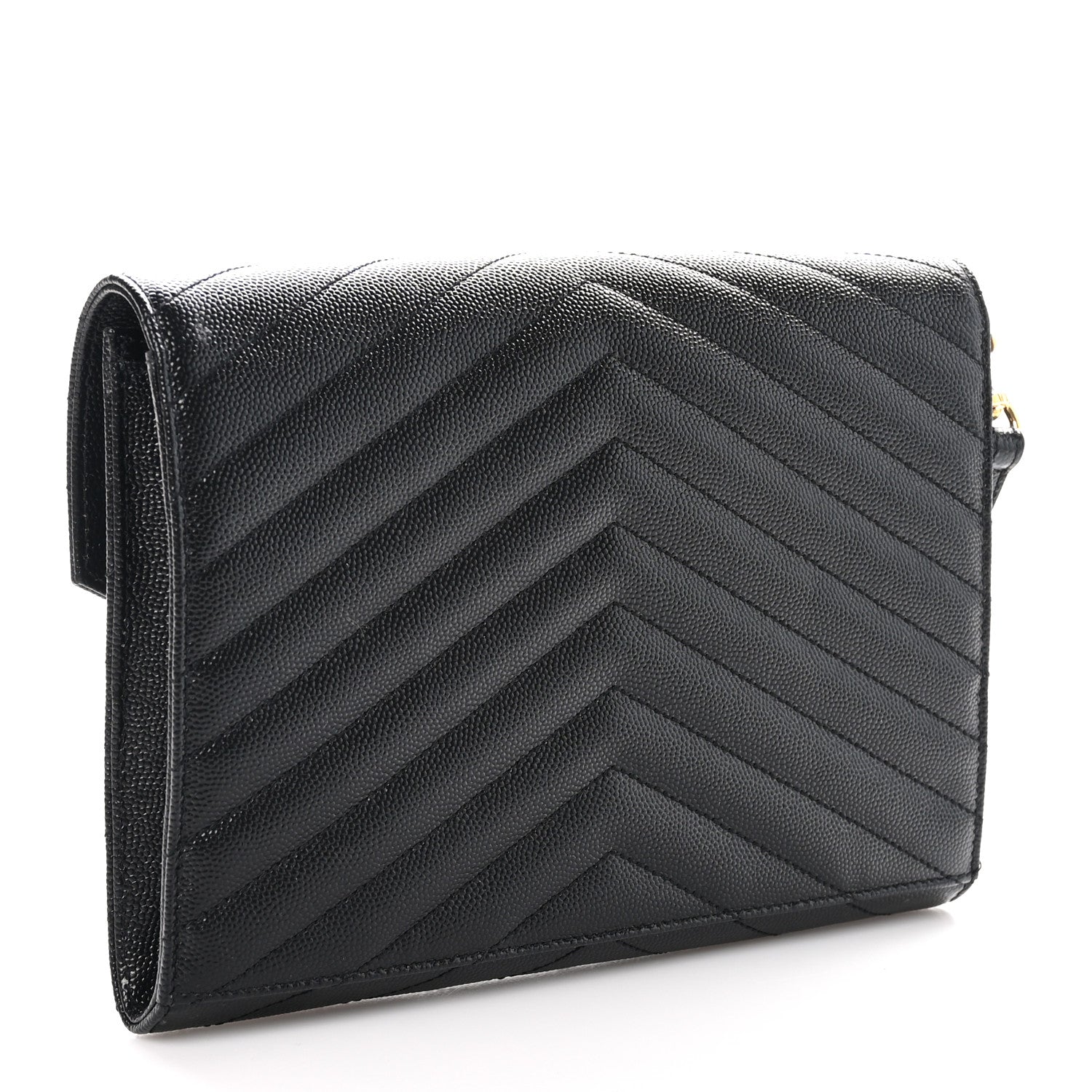 Saint Laurent Grain De Poudre Matelasse Chevron Monogram Envelope Clutch Black 3 of 8