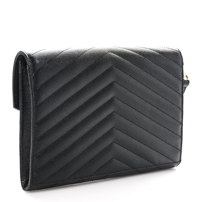 Saint Laurent Grain De Poudre Matelasse Chevron Monogram Envelope Clutch Black 3 of 8
