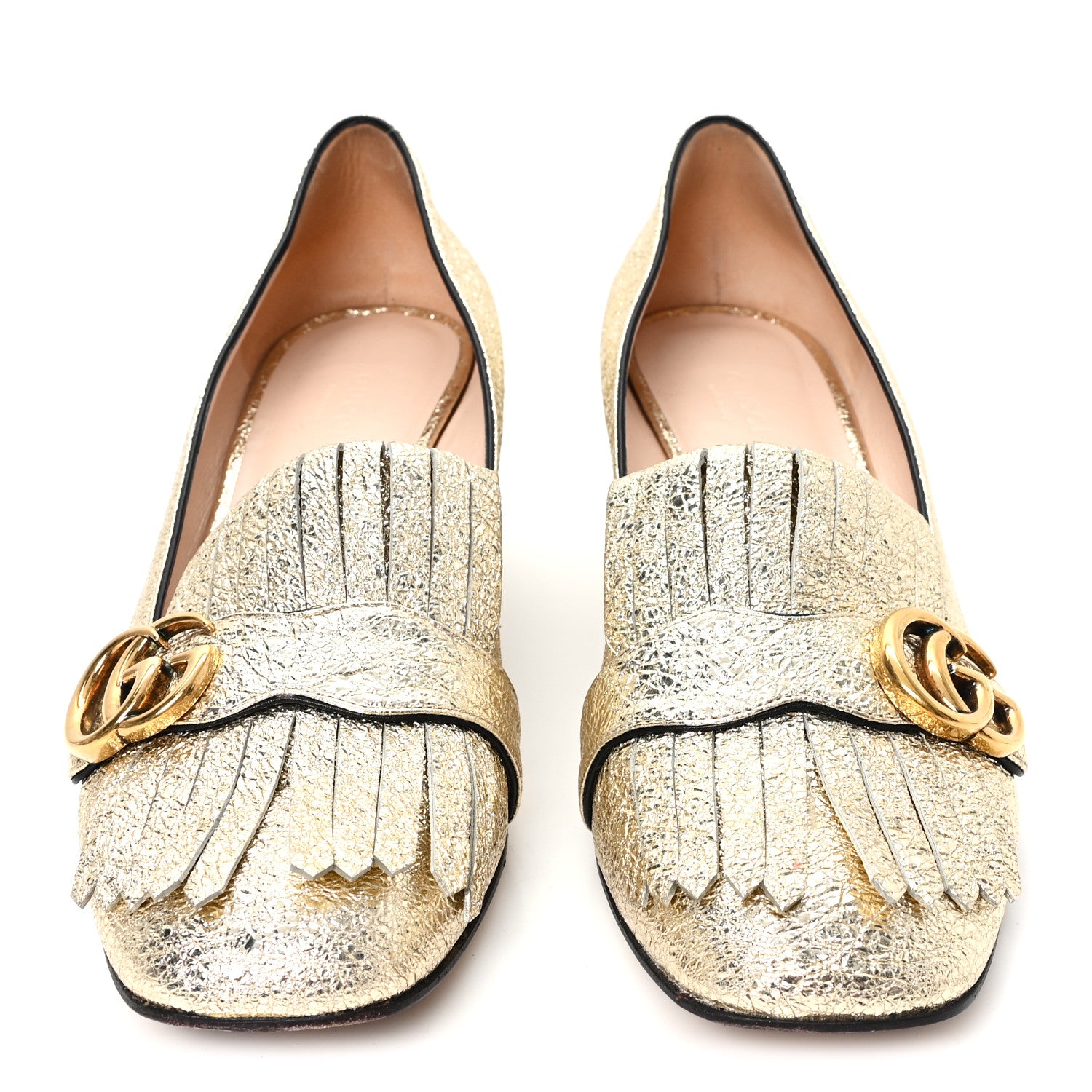 Gucci Galassia GG Marmont Fringe 50mm Loafer Pumps 41 Platino