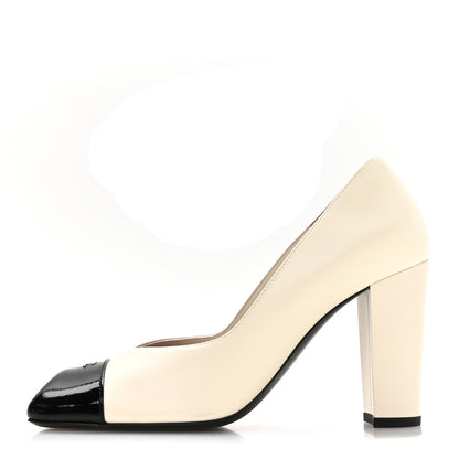 Chanel Lambskin Patent Calfskin Cap Toe Pumps 39 Ivory Black 1 of 8