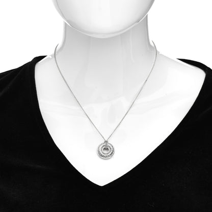 David Yurman Sterling Silver Diamond Sculpted Cable Disc Necklace 2 of 4