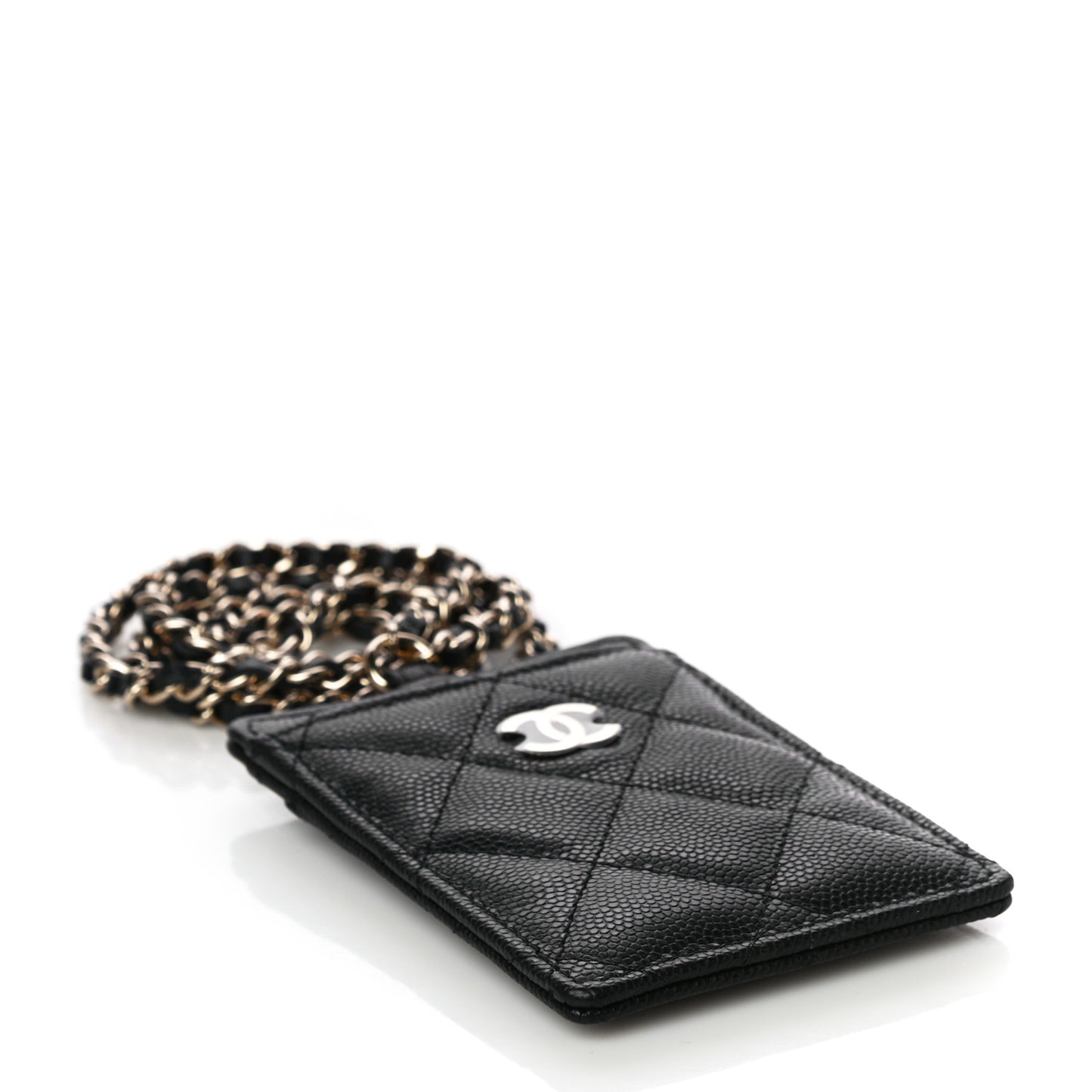 Caviar Quilted Card Holder On Chain Black