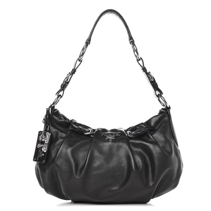 Prada Soft Calf Pleated Hobo Black 1 of 7