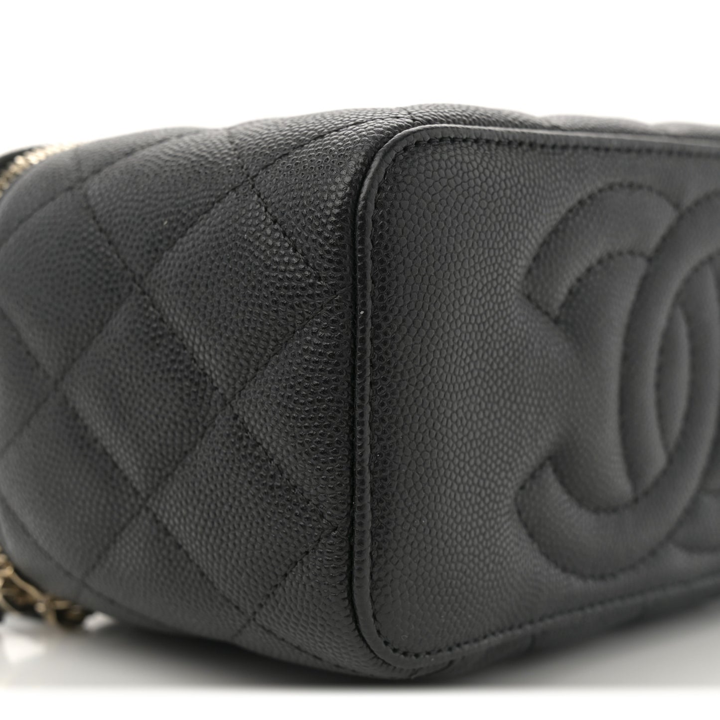 Caviar Quilted Small Vanity Case With Chain Black