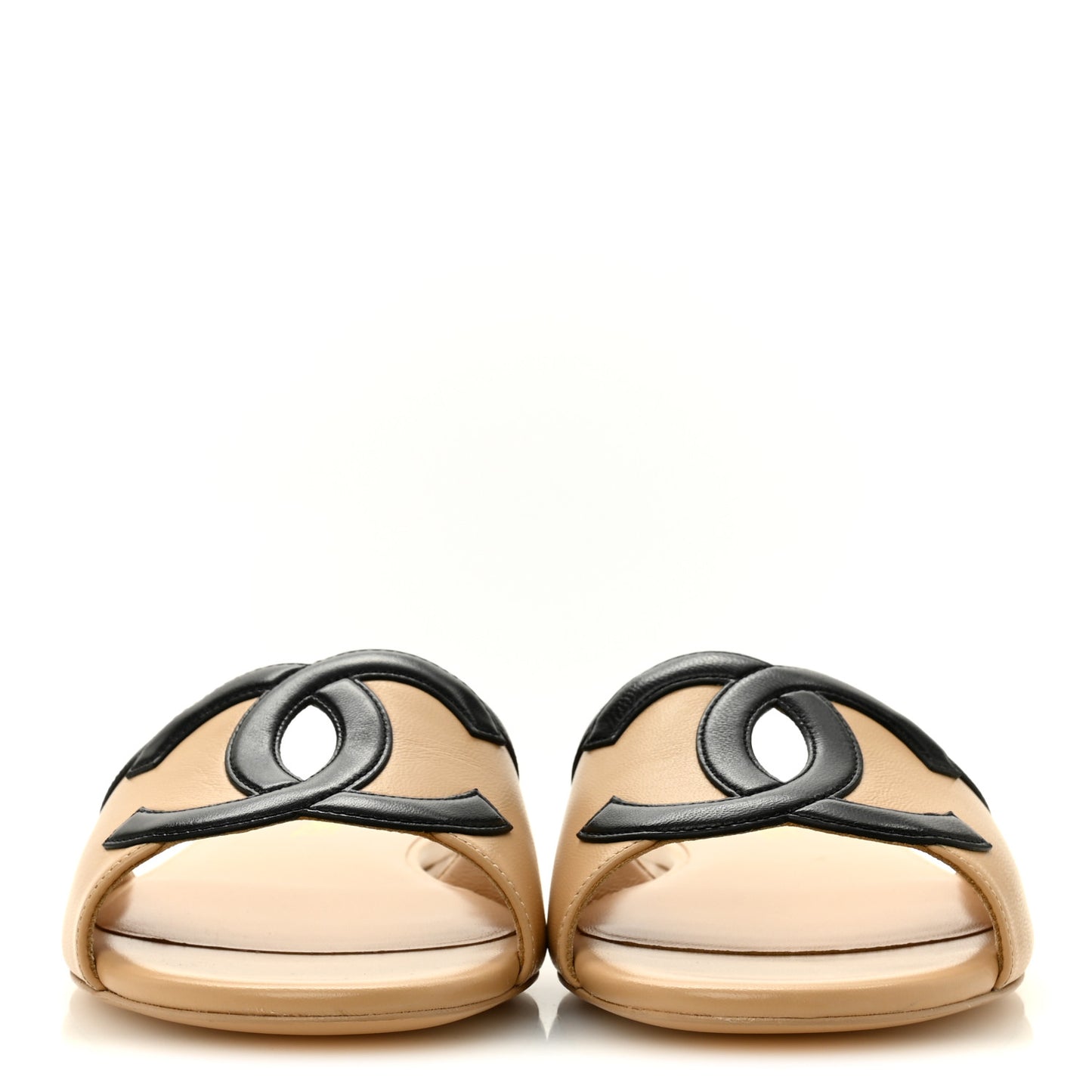 Lambskin CC Cutout Sandal Mules 39 Beige Black