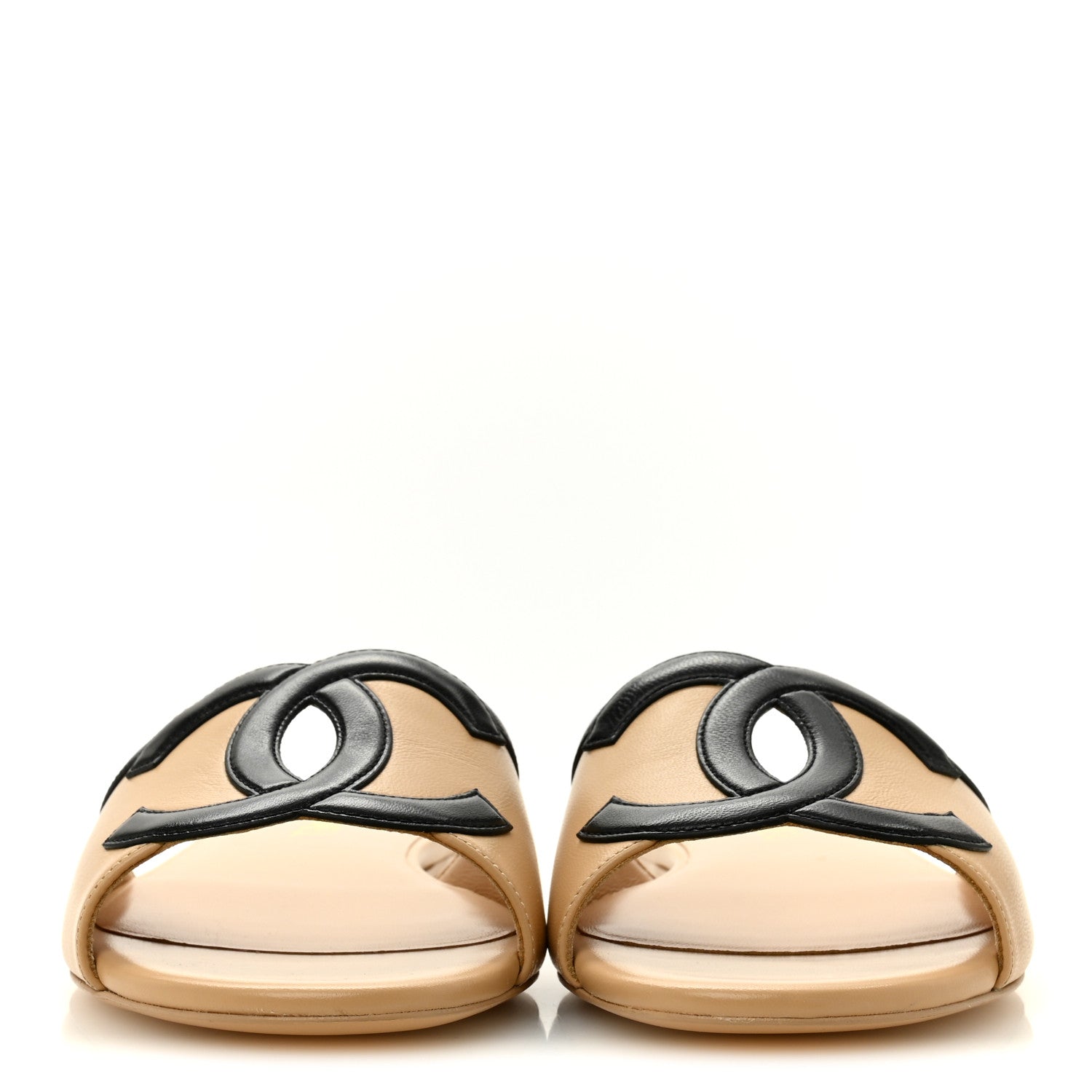 Chanel Lambskin CC Cutout Sandal Mules 39 Beige Black 3 of 10