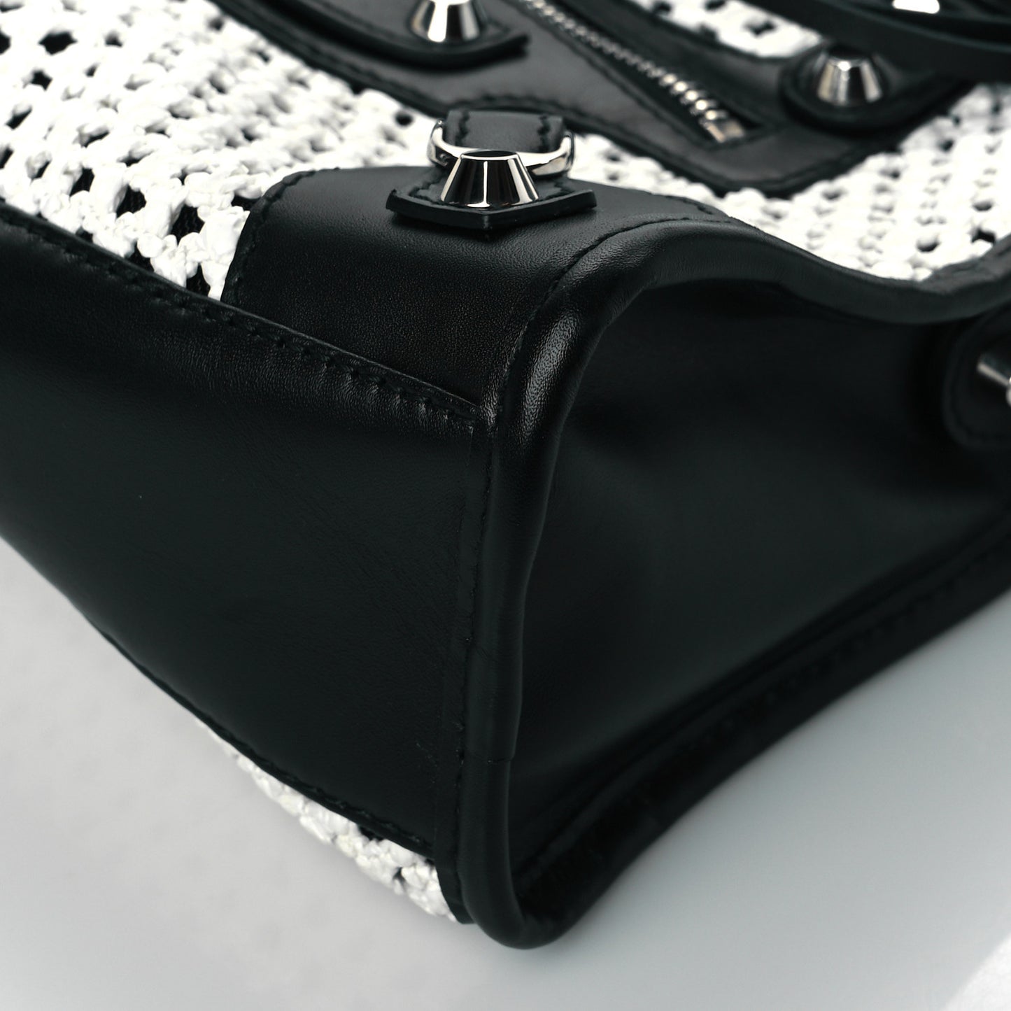 Calfskin Woven Nylon Mesh Classic Silver Hardware Mini City Black White