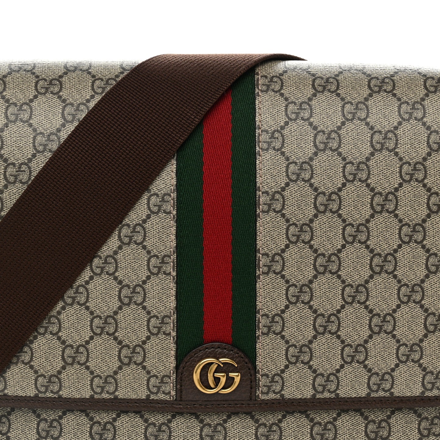 Tender GG Supreme Monogram Textured Dollar Calfskin Ophidia Messenger Bag Beige Ebony Dark Brown