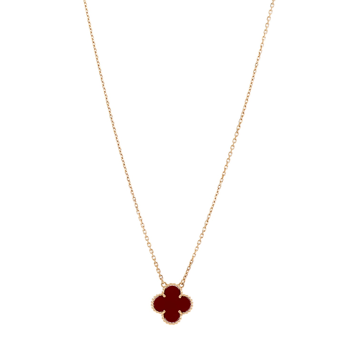 18K Yellow Gold Carnelian Vintage Alhambra Pendant Necklace