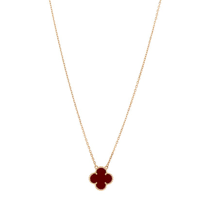 Van Cleef & Arpels 18K Yellow Gold Carnelian Vintage Alhambra Pendant Necklace 1 of 6