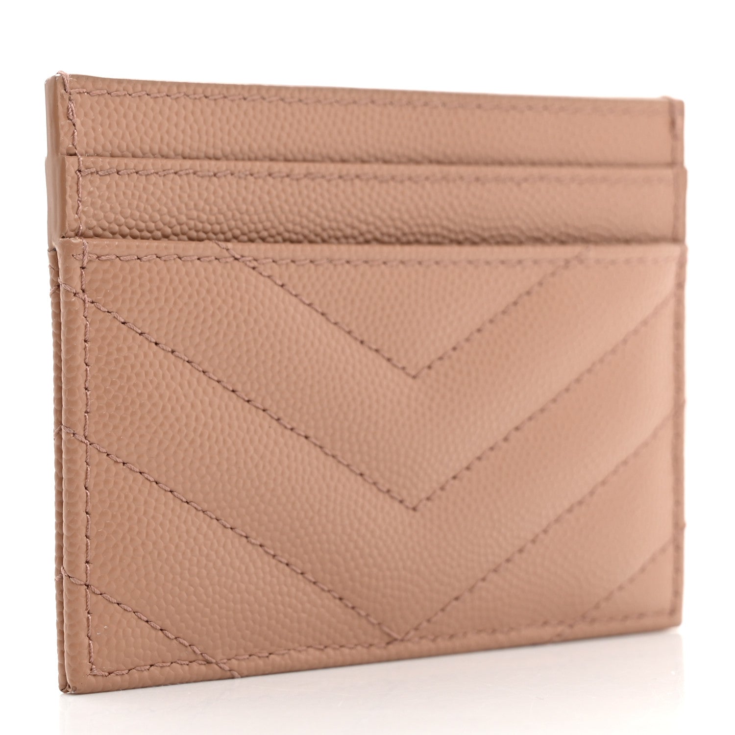 Saint Laurent Grain De Poudre Matelasse Chevron Monogram Credit Card Case Dark Beige 3 of 7
