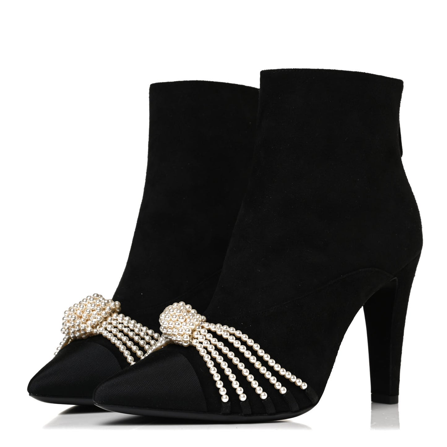Suede Calfskin Pearl Cap Toe Short Boots 38.5 Black