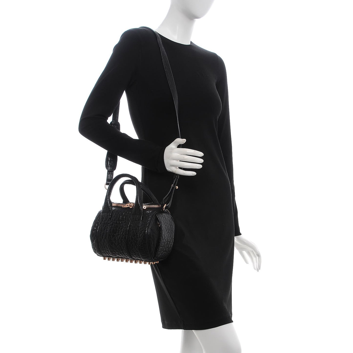 Pebbled Lambskin Mini Rockie Black Rose Gold Hardware