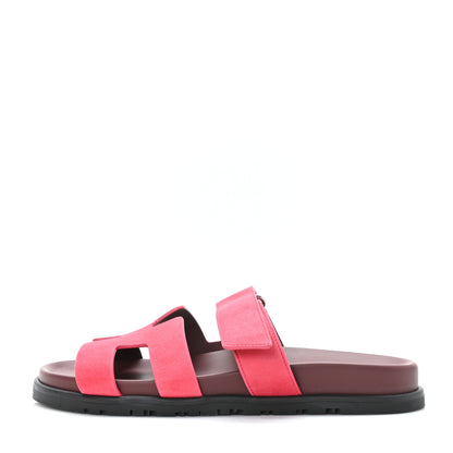 Hermes Suede Goatskin Womens Chypre Sandals 39 Rouge Marsala 1 of 9