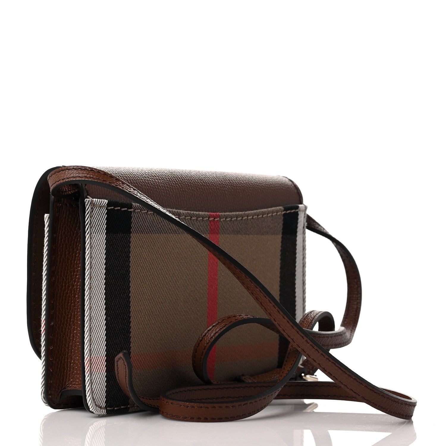 Burberry Grained Calfskin House Check Tartan Mix Hampshire Wallet On Chain Tan 3 of 9