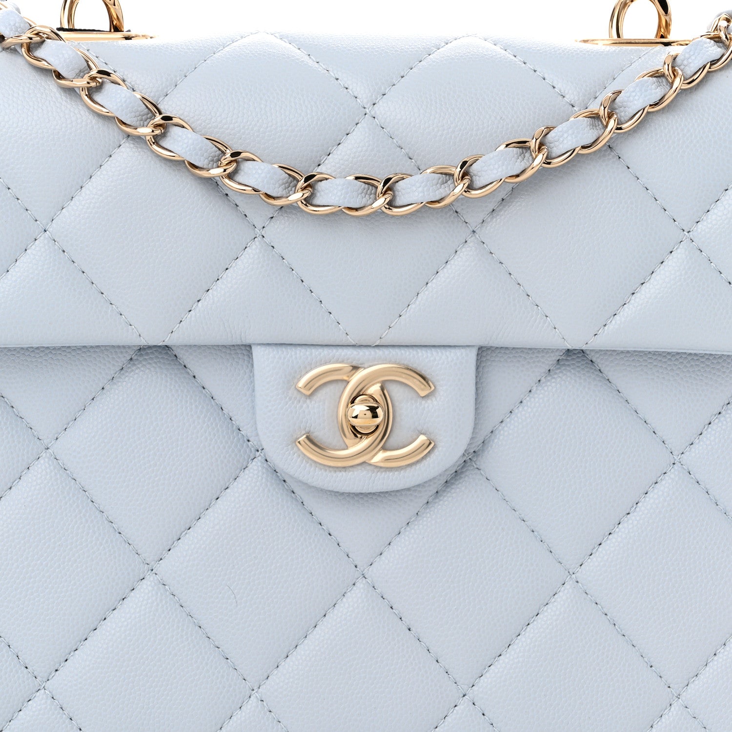 Chanel Caviar Quilted Retro Twist Top Handle Flap Light Grey