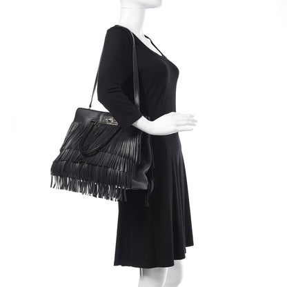 Saint Laurent Calfskin Fringe Medium Trois Clous Tote Black 2 of 12