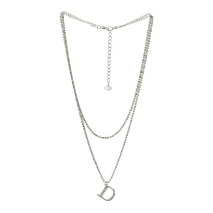 Christian Dior Crystal D Double Chain Necklace Silver 3 of 4