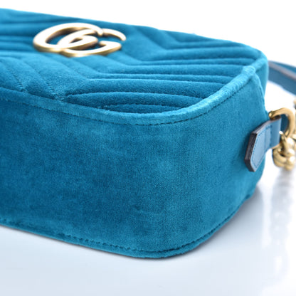 Gucci Velvet Matelasse Small GG Marmont Chain Shoulder Bag Pavone Cyan 9 of 9