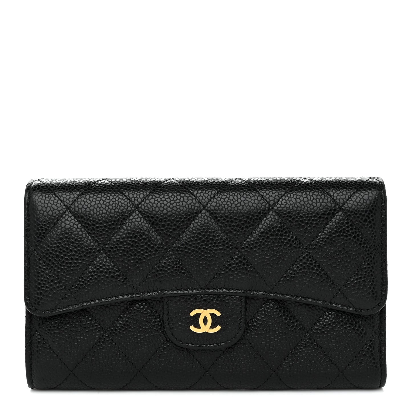 Caviar Quilted Long Flap Wallet Black