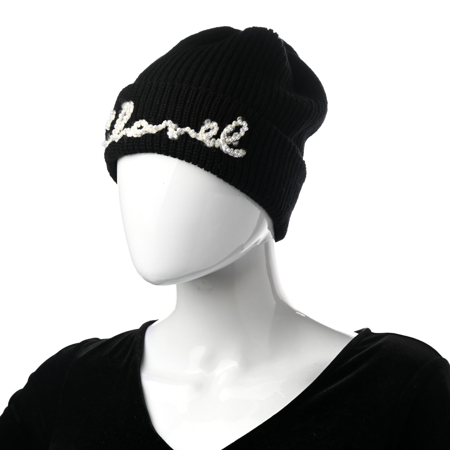 Cashmere Logo Beanie Hat Black White