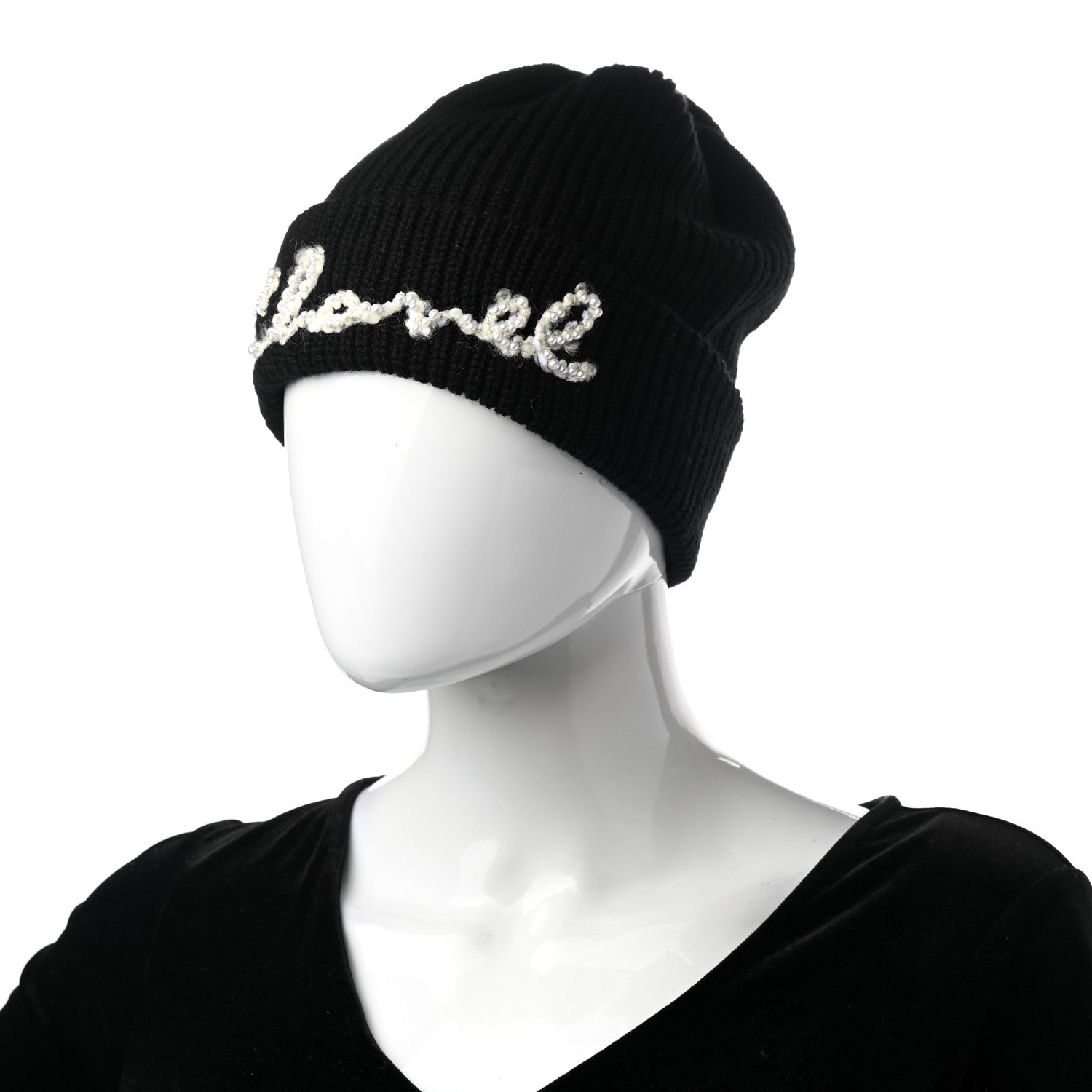 Chanel Cashmere Logo Beanie Hat Black White 2 of 5