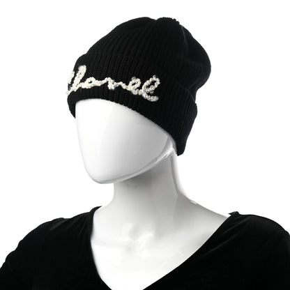 Chanel Cashmere Logo Beanie Hat Black White 2 of 5