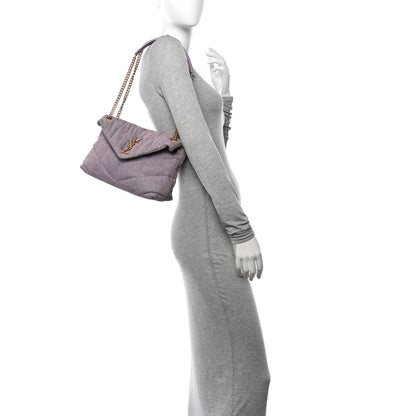 Saint Laurent Denim Quilted Small Loulou Puffer Monogram Chain Satchel Bleached Lilac 2 of 12