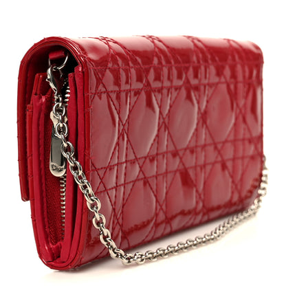Christian Dior Patent Cannage Lady Dior Rendezvous Wallet On Chain Red 3 of 10