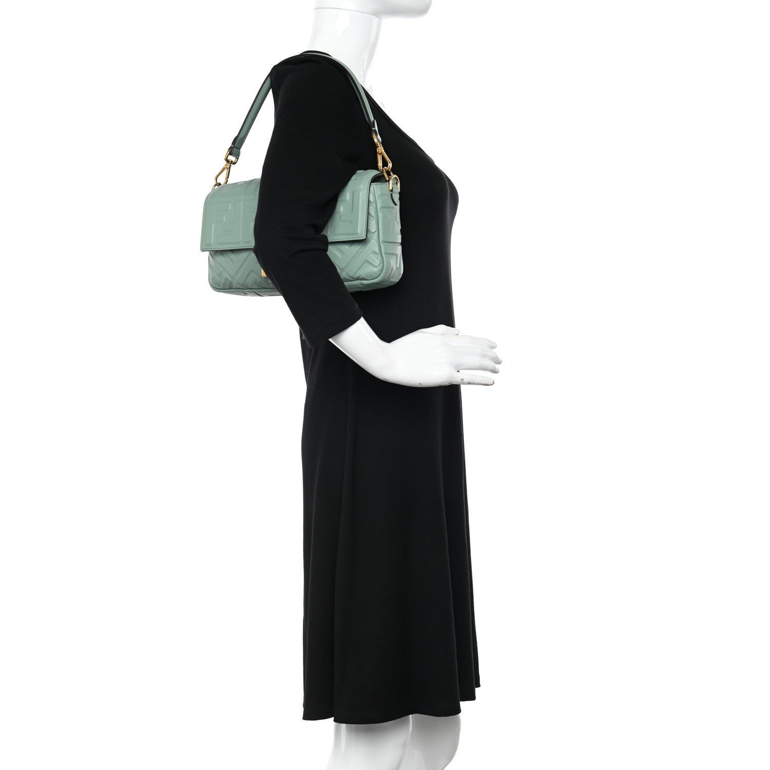 Fendi Nappa FF 1974 Embossed Baguette Menta 2 of 10