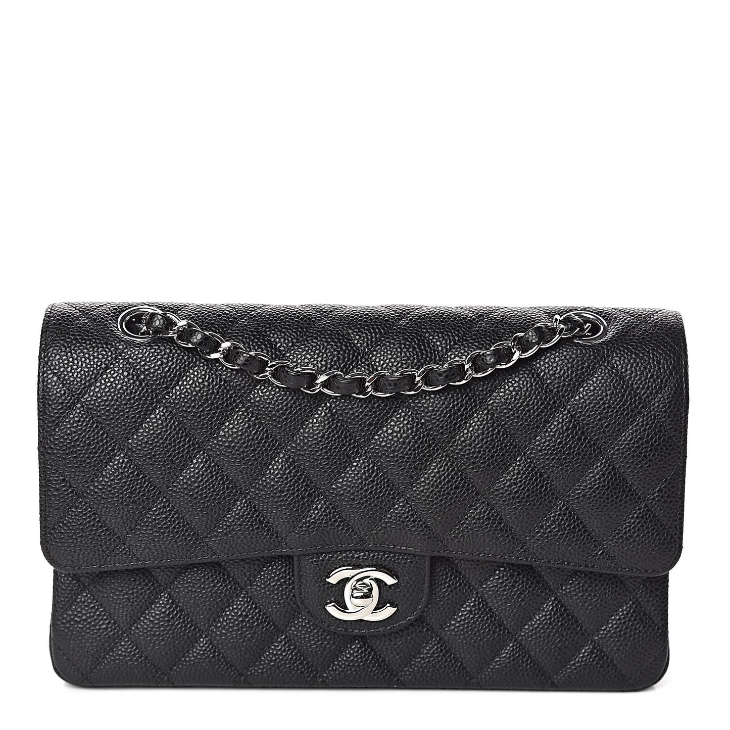 Caviar Quilted Medium Double Flap Black