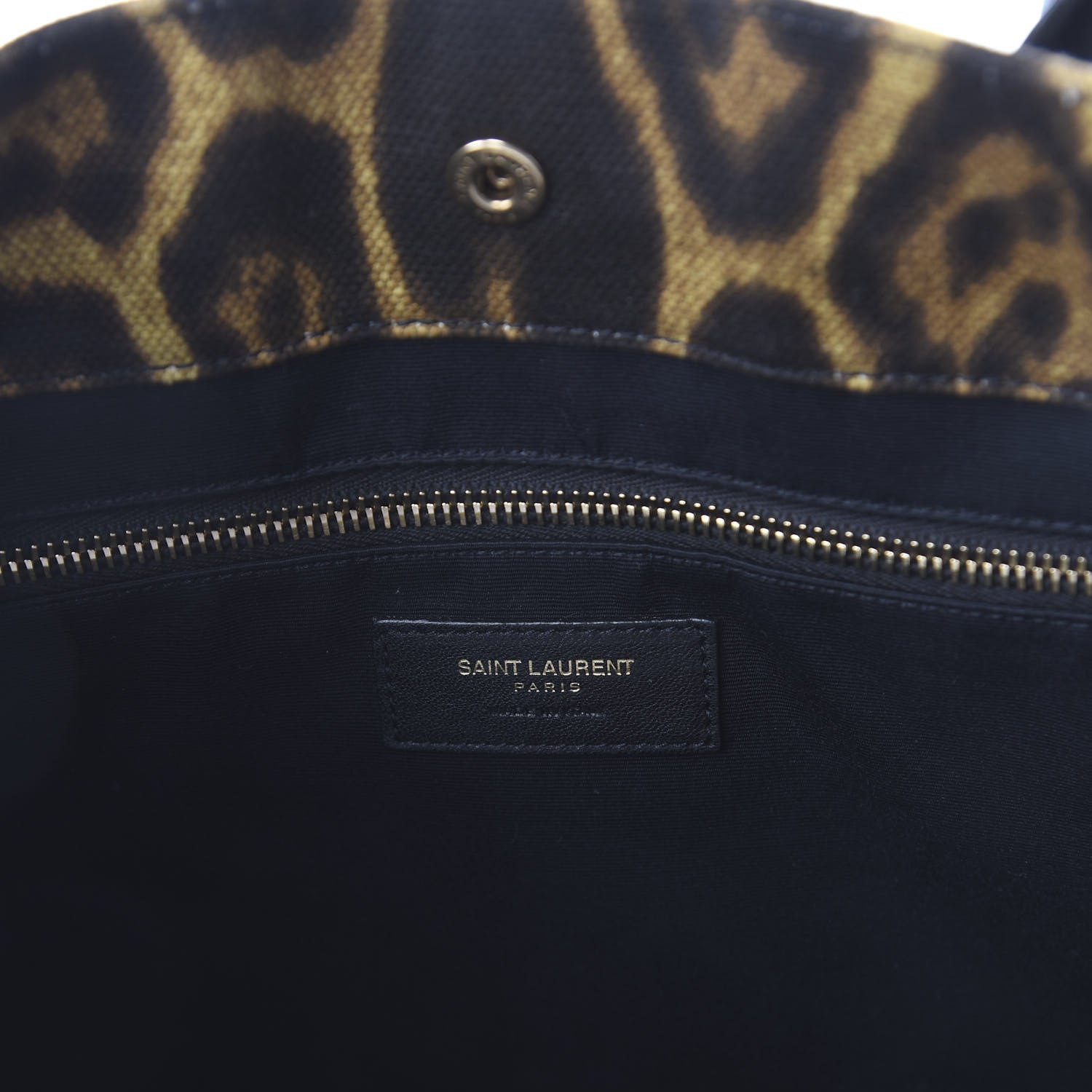 Saint Laurent Canvas Calfskin Leopard Print Rive Gauche Noe Tote Natural Black 8 of 10