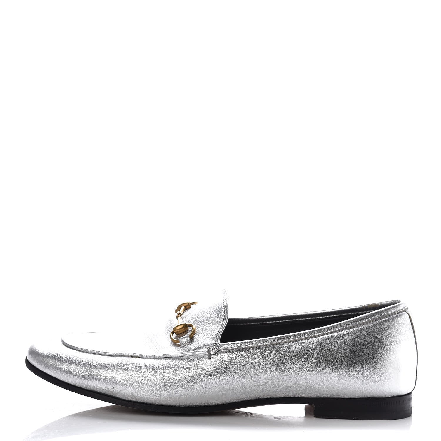 Gucci Metallic Nappa Womens Jordaan Loafers 40 Argento 1 of 13
