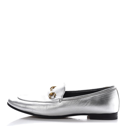 Gucci Metallic Nappa Womens Jordaan Loafers 40 Argento 1 of 13