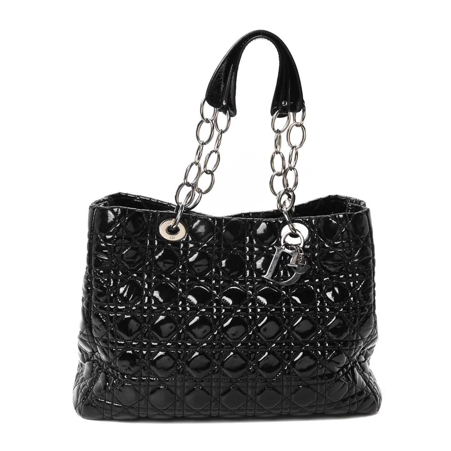 Patent Cannage Large Dior Soft Shopping Tote Black