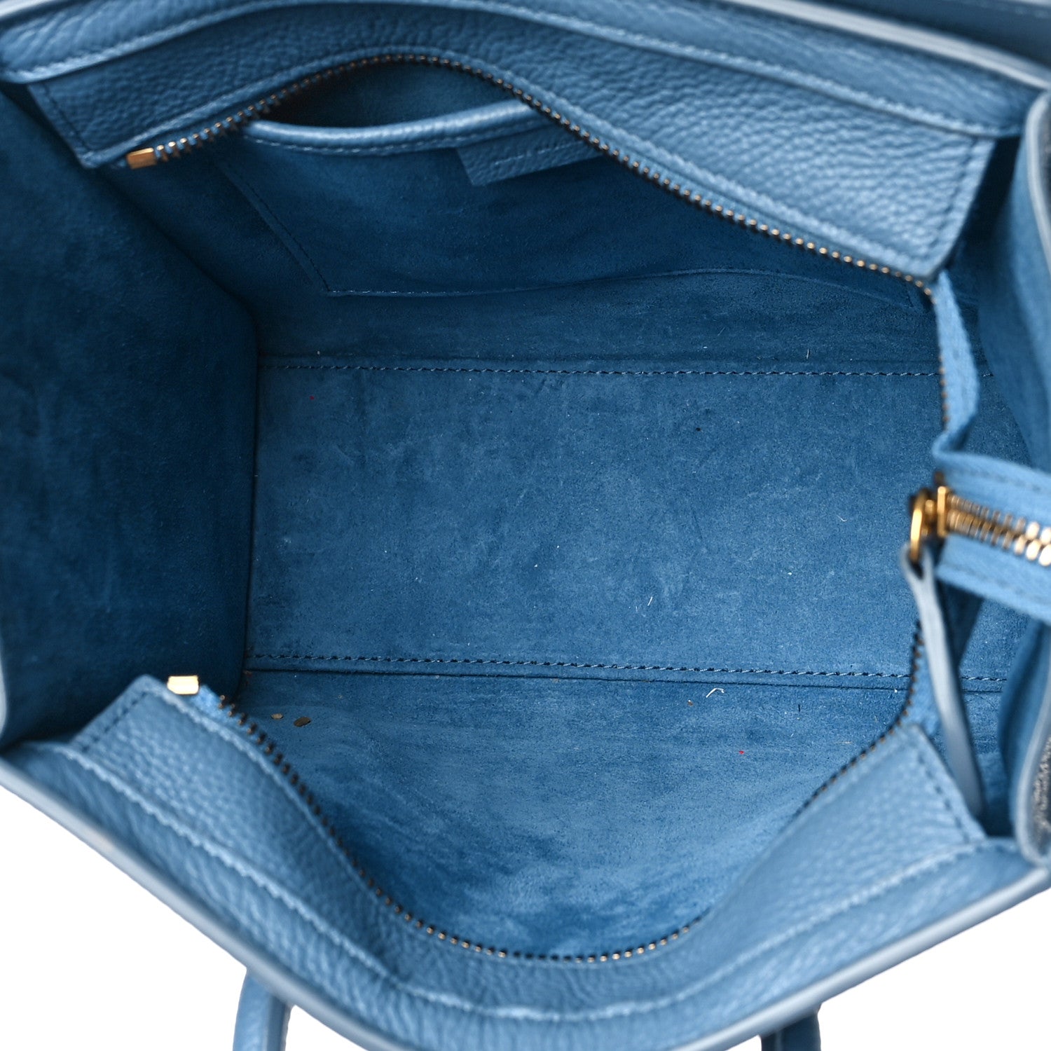 Celine Drummed Calfskin Nano Luggage Azure 5 of 10