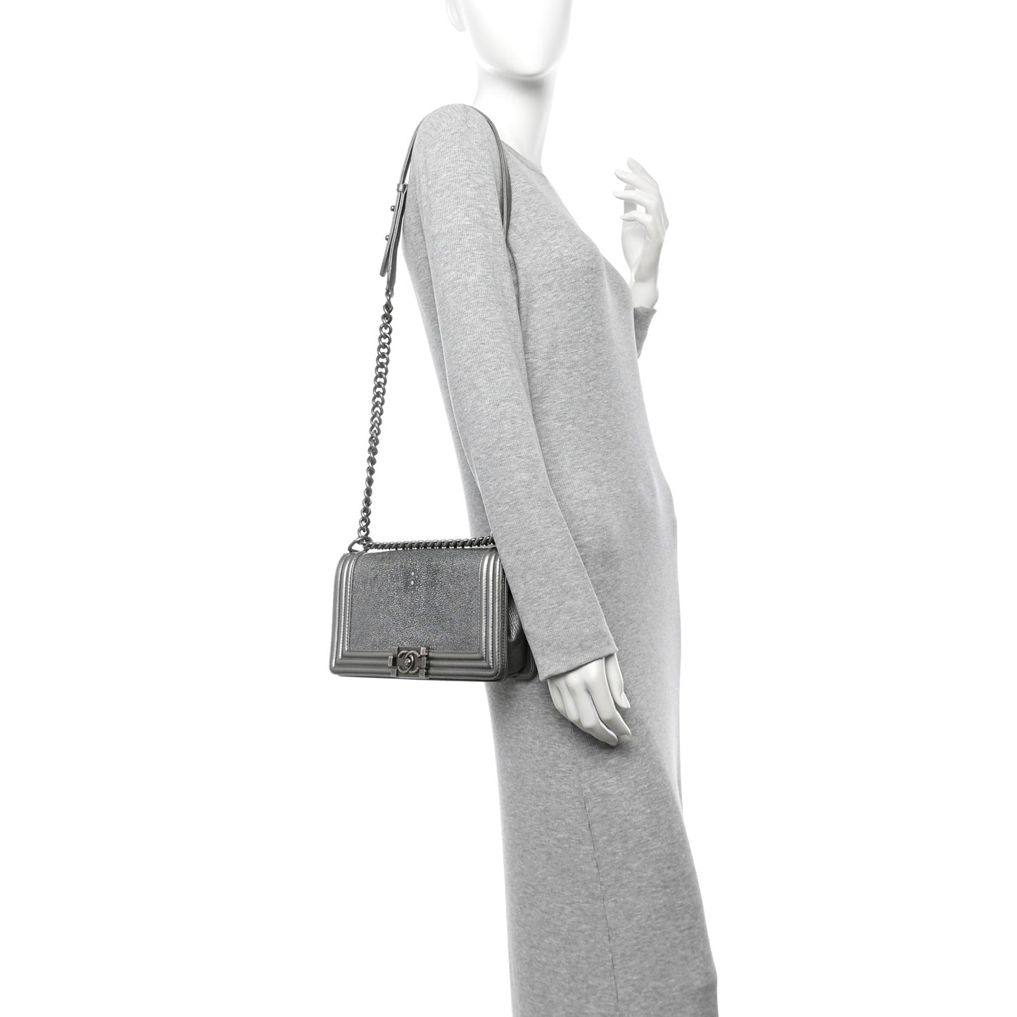 Metallic Galuchat Stingray Medium Boy Flap Silver
