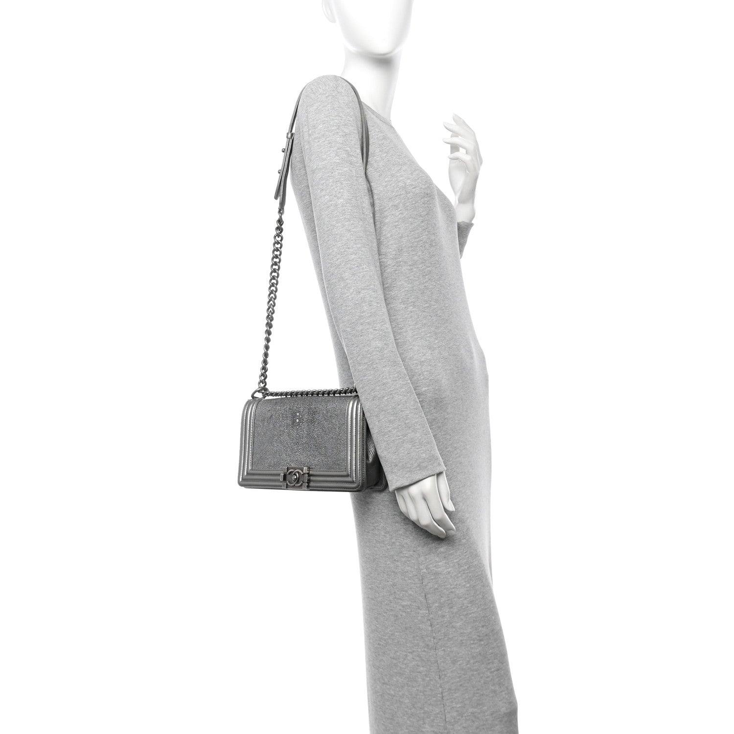 Chanel Metallic Galuchat Stingray Medium Boy Flap Silver 2 of 10