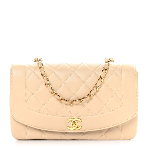 Lambskin Quilted Medium Single Flap Beige