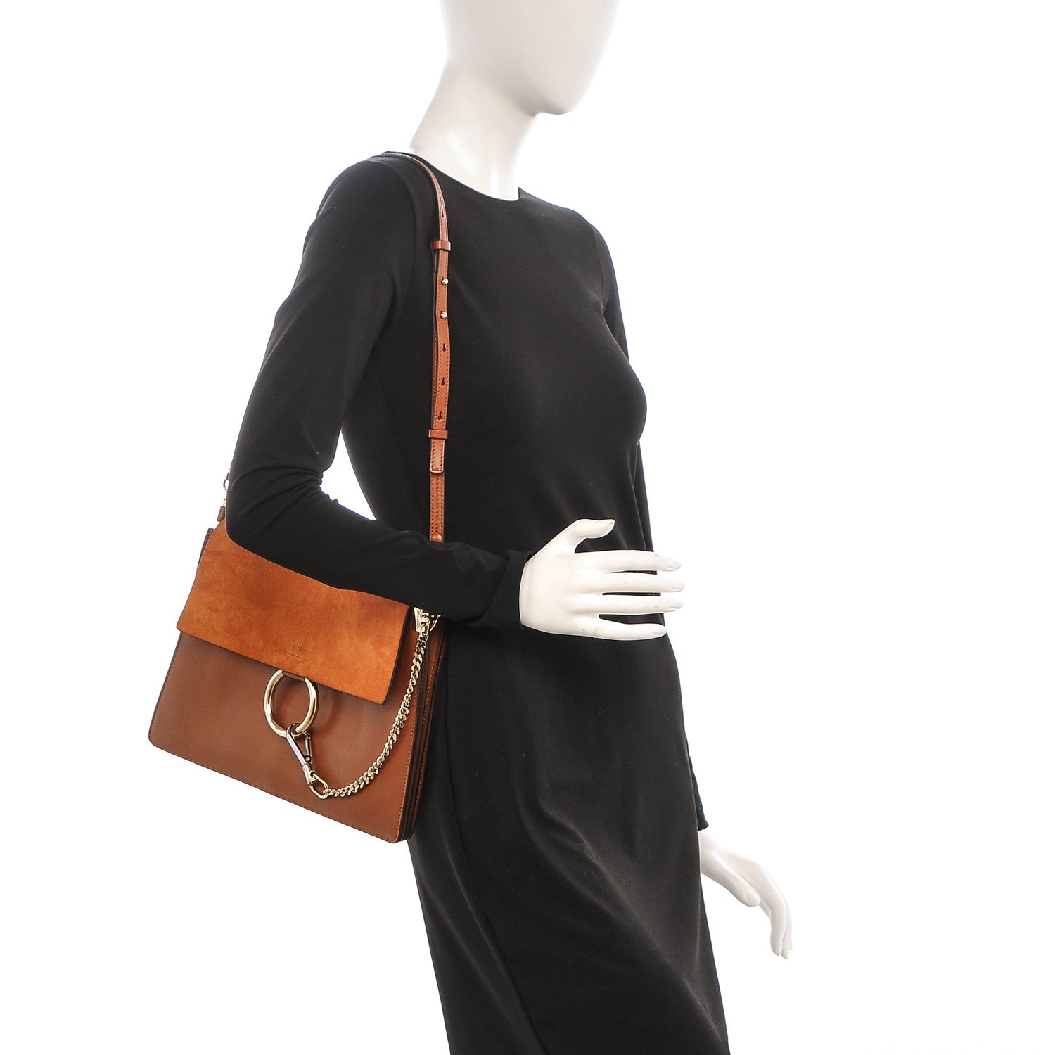 Chloe Suede Calfskin Medium Faye Shoulder Bag Tobacco 2 of 8