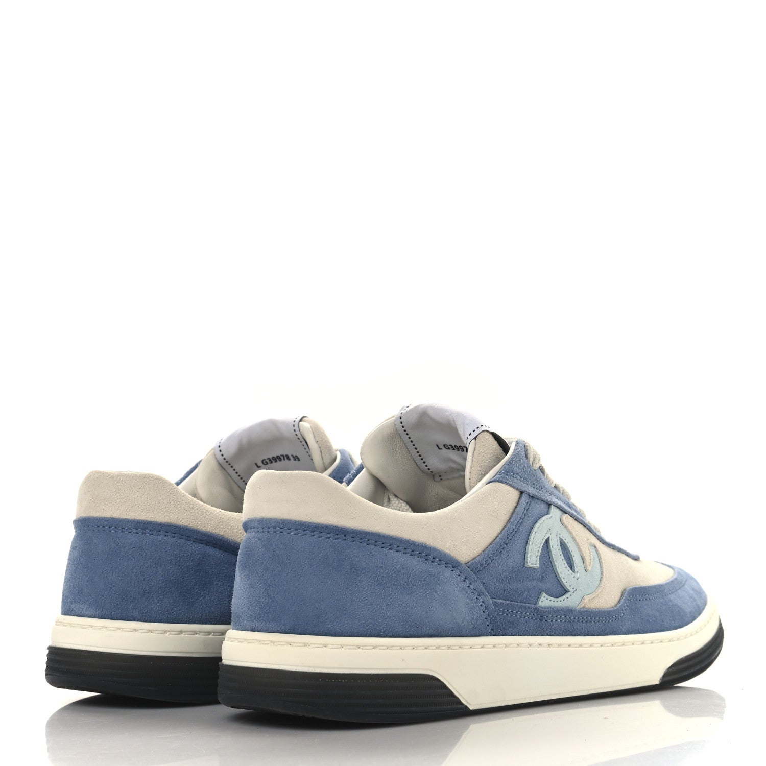 Chanel Suede Kidskin Womens CC Sneakers 39 White Blue 5 of 9
