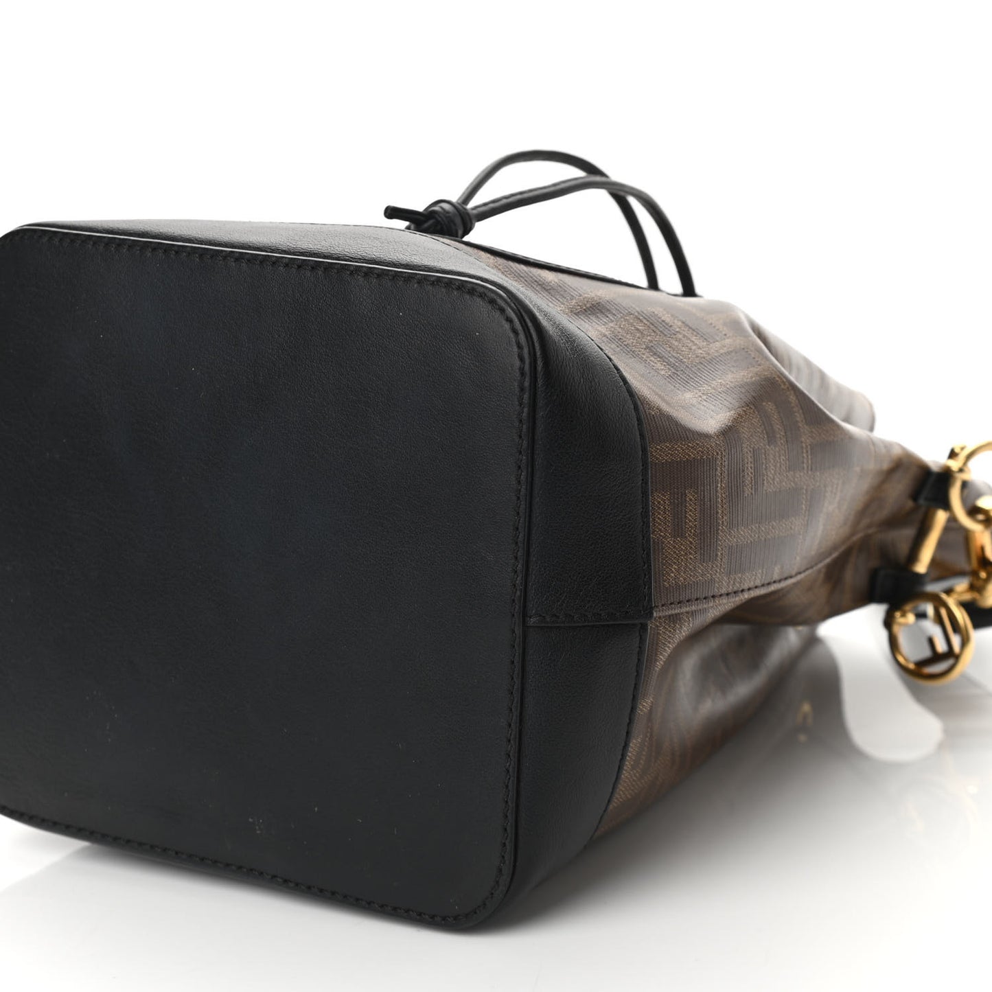 Glazed Fabric Vitello Grace F is Fendi FF 1974 Stamp Patch Grande Mon Tresor Bucket Bag Mogano Panna Black