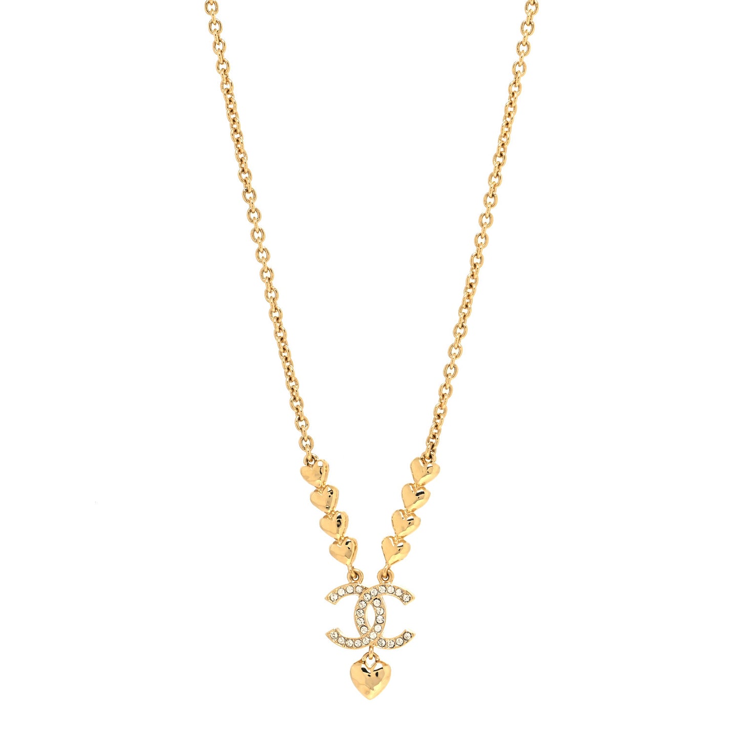 Crystal CC Heart Link Pendant Necklace in Gold