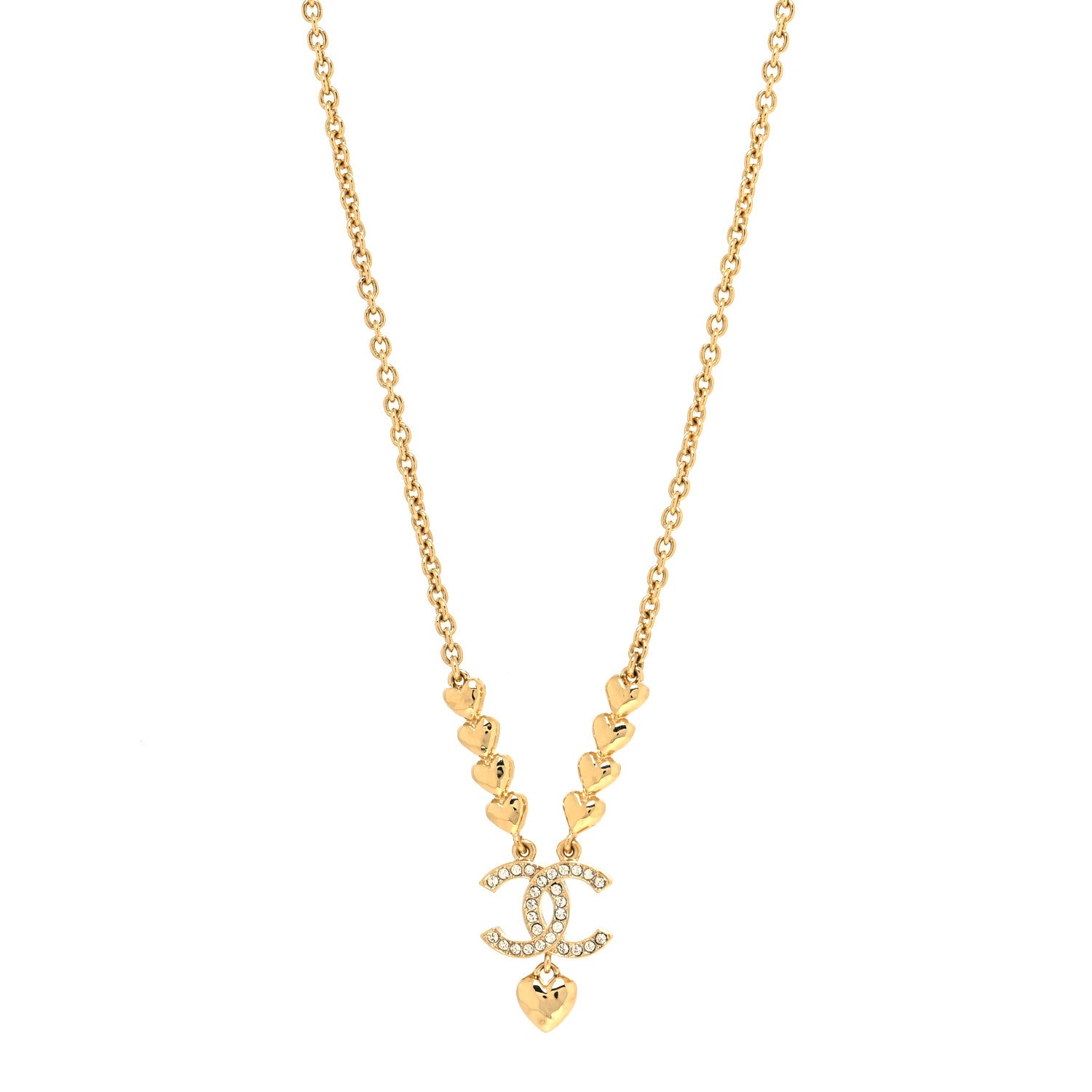 Chanel Crystal CC Heart Link Pendant Necklace in Gold 1 of 5