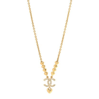 Chanel Crystal CC Heart Link Pendant Necklace in Gold 1 of 5