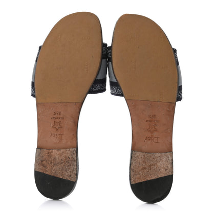 Christian Dior Canvas Tie and Dior Embroidered Dway Flat Slide Sandals 37.5 Denim 5 of 8